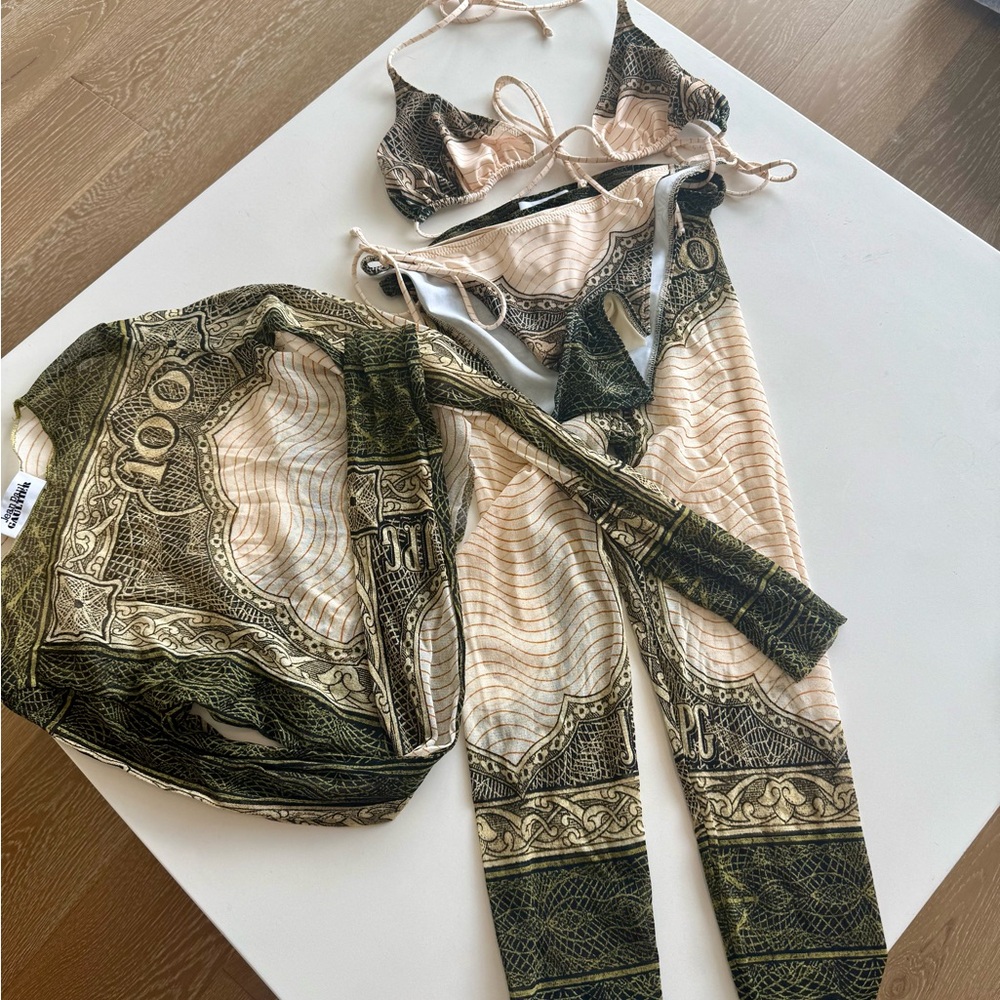 Jean Paul Gualtier Money Patterned Bikini Set with Cover-Up